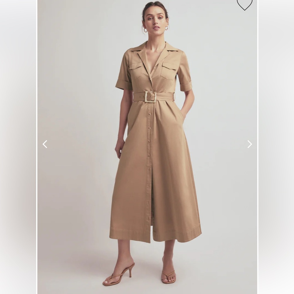 Favorite Daughter Tan Button-Front Midi Shirt Dress with Belt